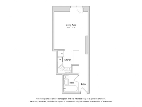 Floor plan for studio, 1 bath, 331 sqft